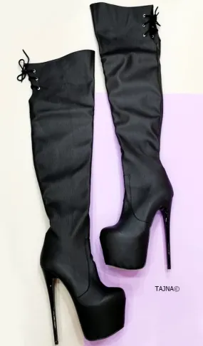 Black Matte Knee High Platform Boots