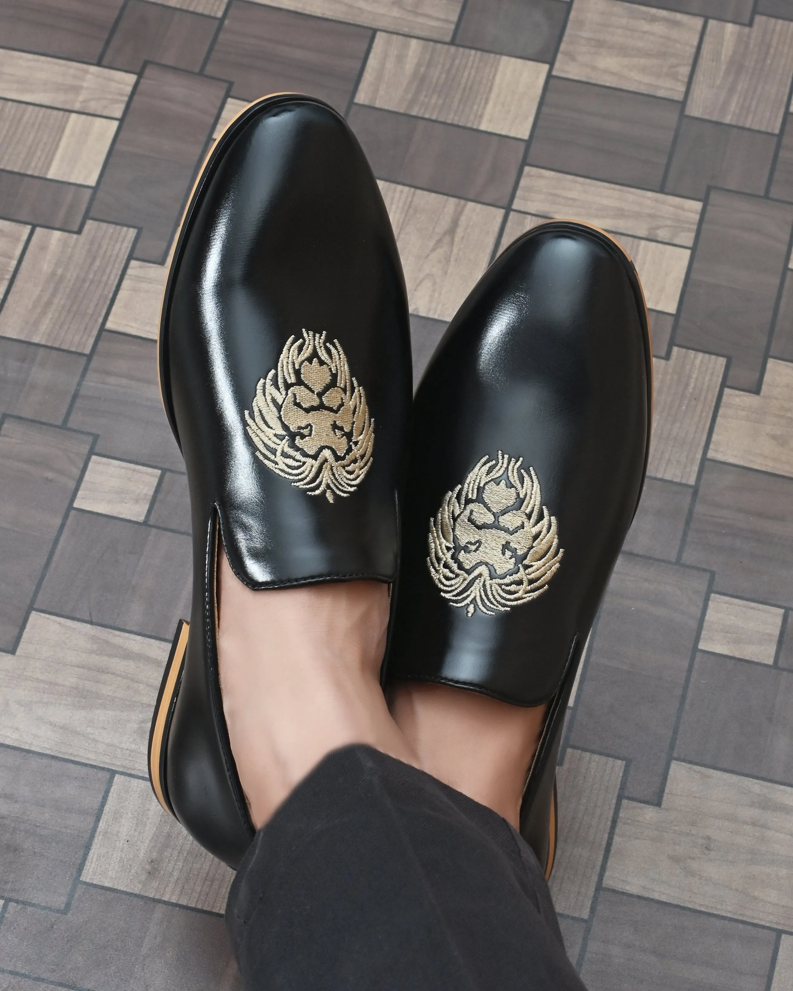 Carlos Black Embroidered Loafers