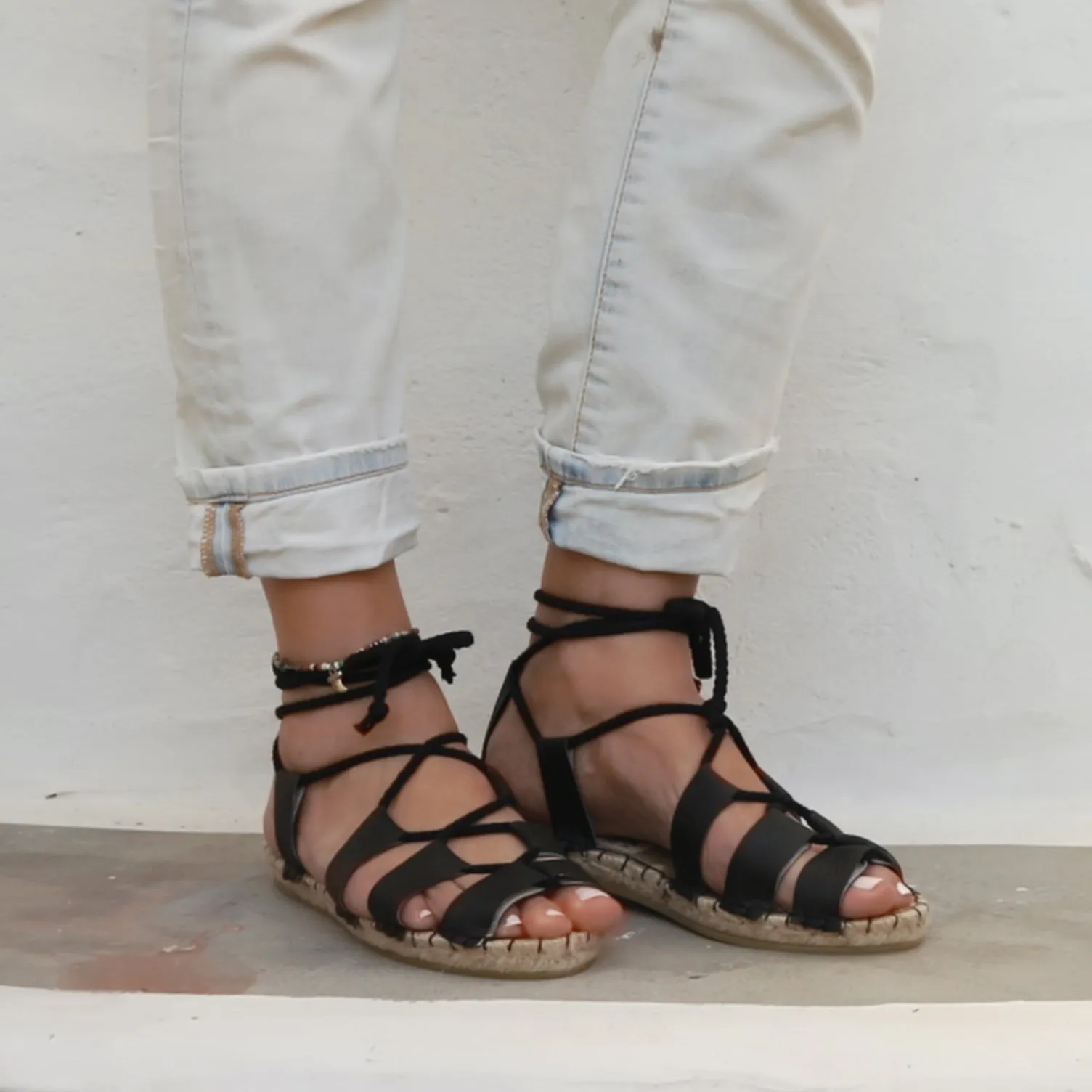 Gladiator Sandals - Vegan Leather - Black - Classic Sole