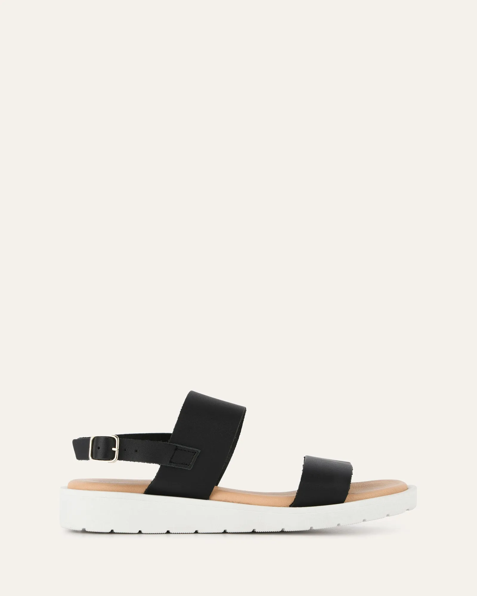 ROSALIE FLAT SANDALS BLACK LEATHER